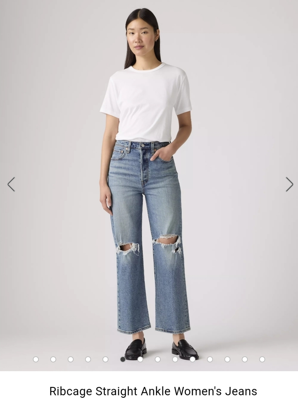 Levi's Distressed Ribcage Straight-Leg Ankle Jeans in Light Blue Size 26